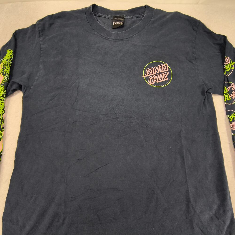 Santa Cruz Casual Crew Neck Long Sleeve Graphic T Shirt Mens Size M Navy